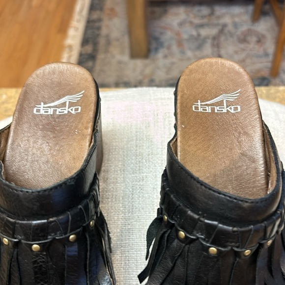 Dansko Deni Black Fringed Platform Clogs - Picture 7 of 12